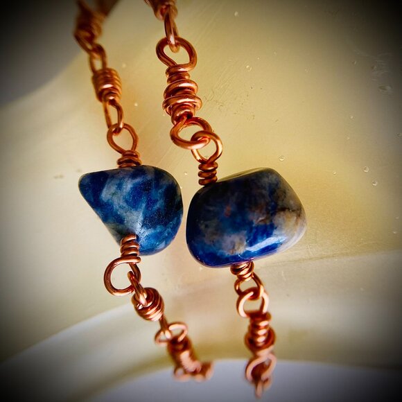 Copper chain links Lapis Lasuli Set of Two Bracelets, relationship gift - Picture 3 of 16